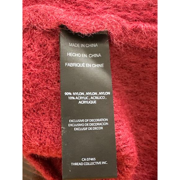 90s Y2K Bebe Fuzzy Sweater M Burgundy Rhinestone Spell-out Going Out Top - Picture 9 of 14